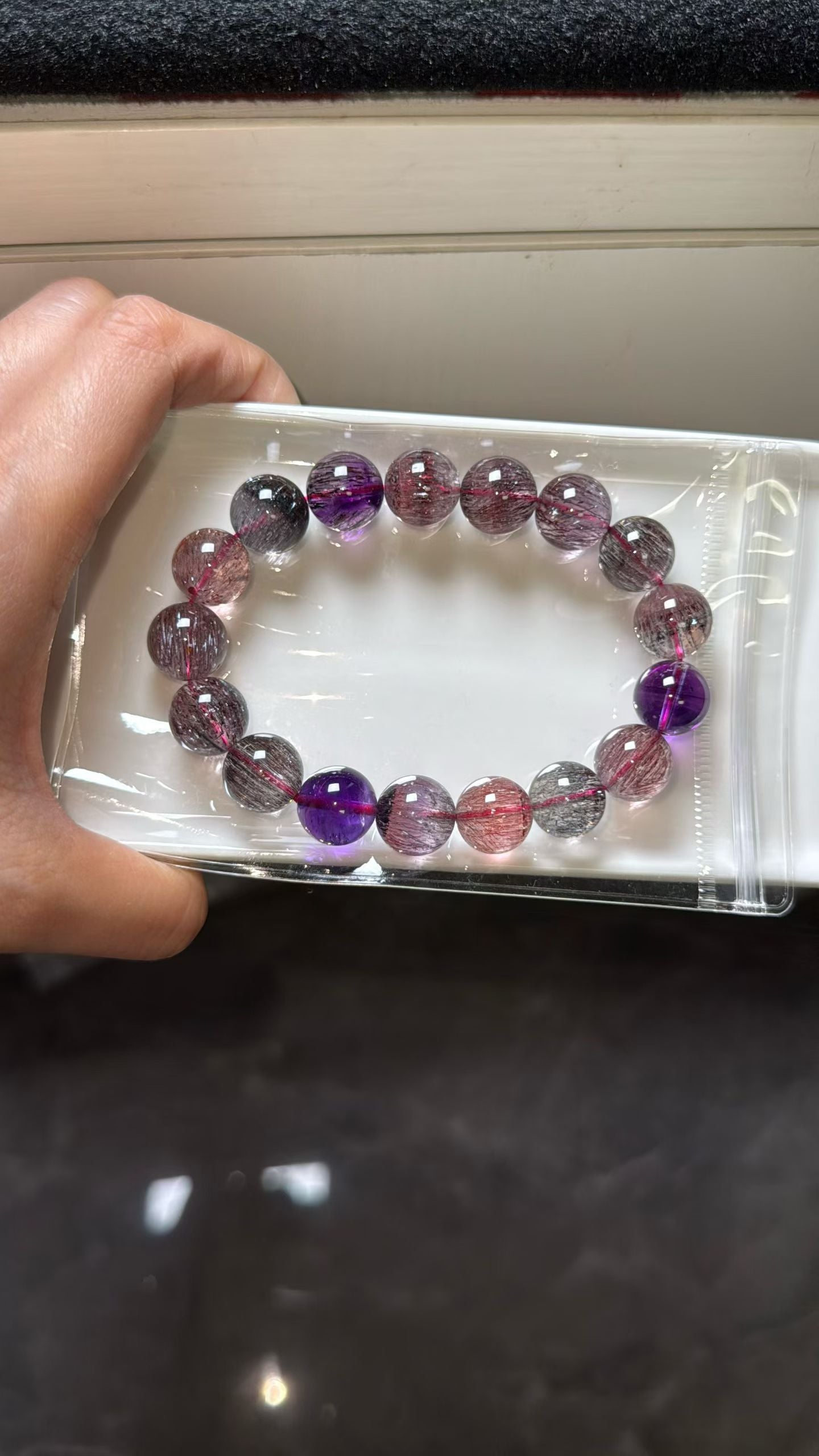 12.5mm Natural super seven Rutilated Quartz Crystal beads bracelet,Lepidocrocite in quartz,super7 bracelet