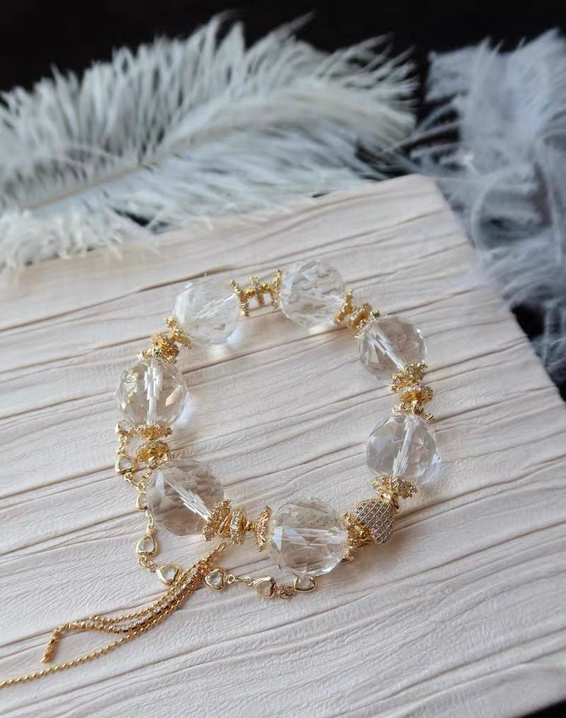 Natural white  Rock quartz Crystal Faceted diamond beads bracelet 18mm