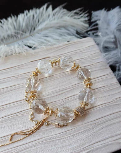 Natural white  Rock quartz Crystal Faceted diamond beads bracelet 18mm