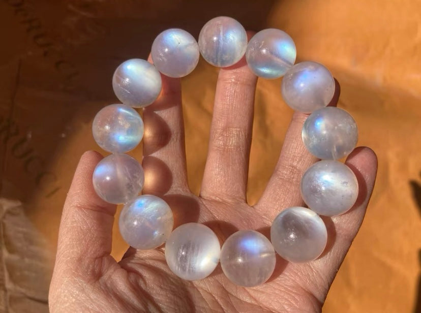 16-17MM Natural Rainbow blue moonstone beaded bracelet