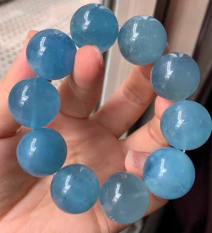 20mm Natural Round Aquamarine beaded bracelet