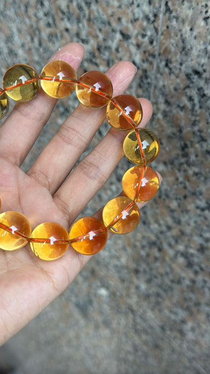 Natural Citrine yellow Citrine Quartz Crystal beads bracelet 17mm