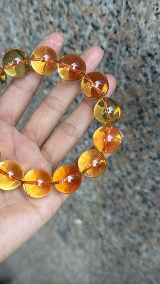 Natural Citrine yellow Citrine Quartz Crystal beads bracelet 17mm