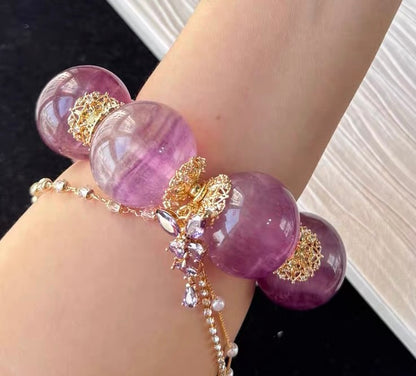 Purple fluorite beaded bracelet 28mm