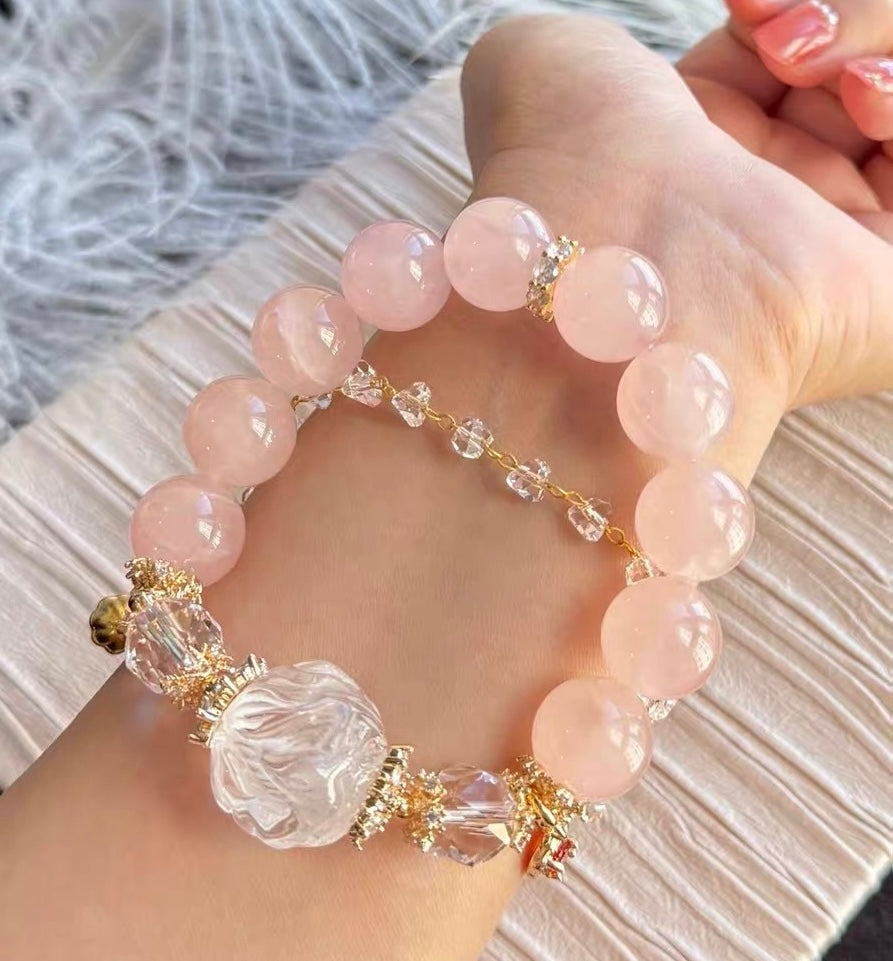 Natural pink Rose quartz Crystal beads bracelet