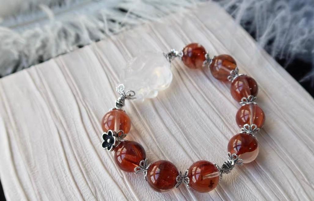 Natural Red Hematoid Lepidocrocite Quartz Crystal beaded bracelet