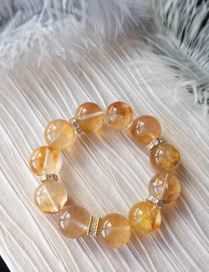 17mm Natural pyrite in Hematoid Lepidocrocite Quartz Crystal beaded bracelet