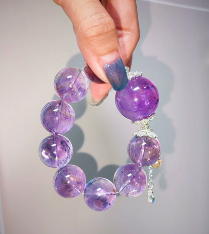 Natural lavender Amethyst Quartz crystal purple beads bracelet 20mm