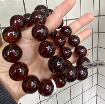 Natural Orange Red Garnet beaded bracelet 17mm