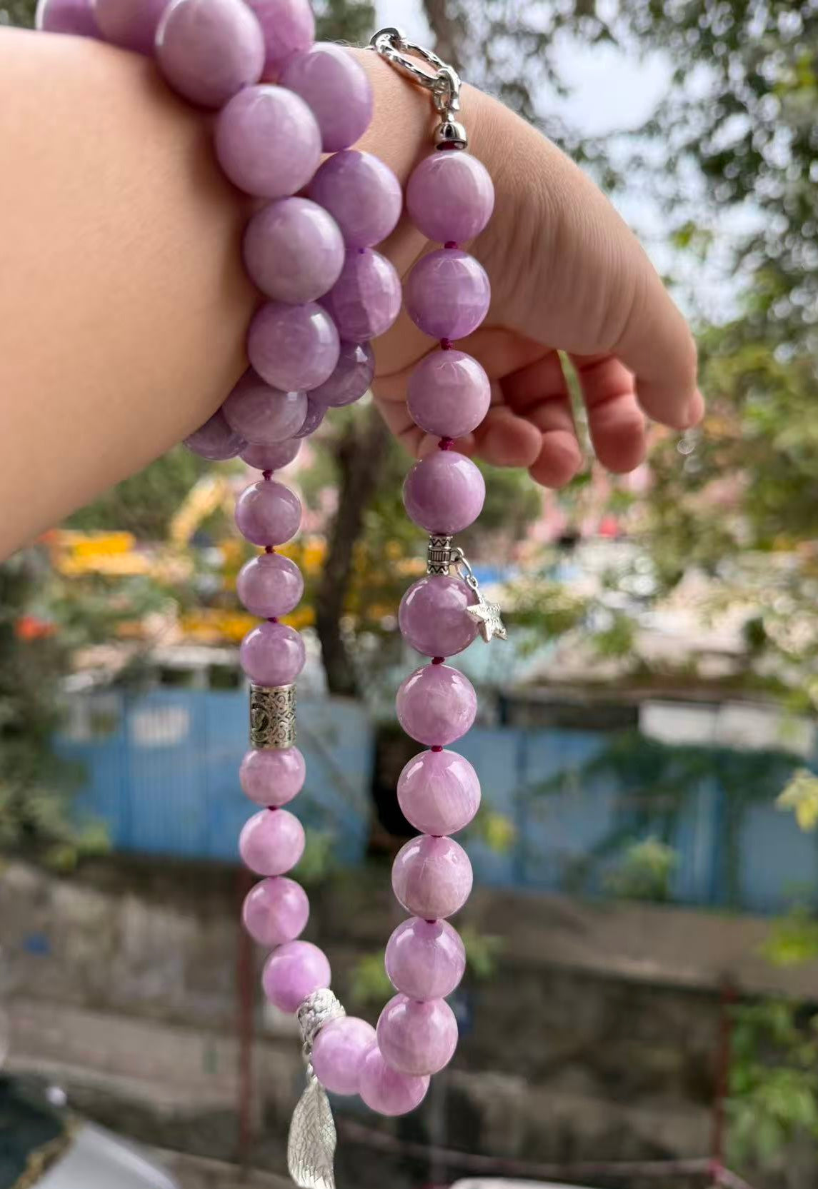 Natural Kunzite beaded necklace,17mm