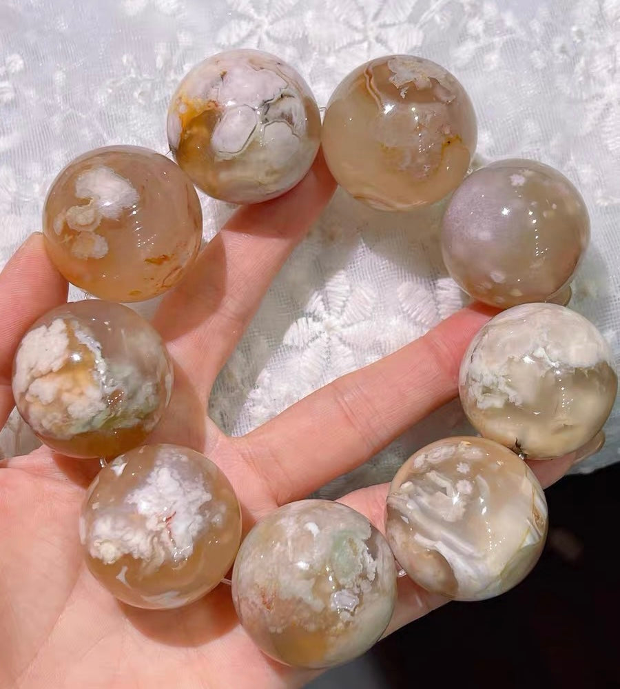 30mm Round Cherry Blossom agate beaded bracelet