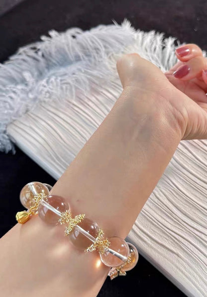 Natural White Rock quartz crystal beaded bracelet