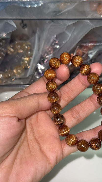 10mm Natural Red copper Rutilated Quartz Crystal beads bracelet