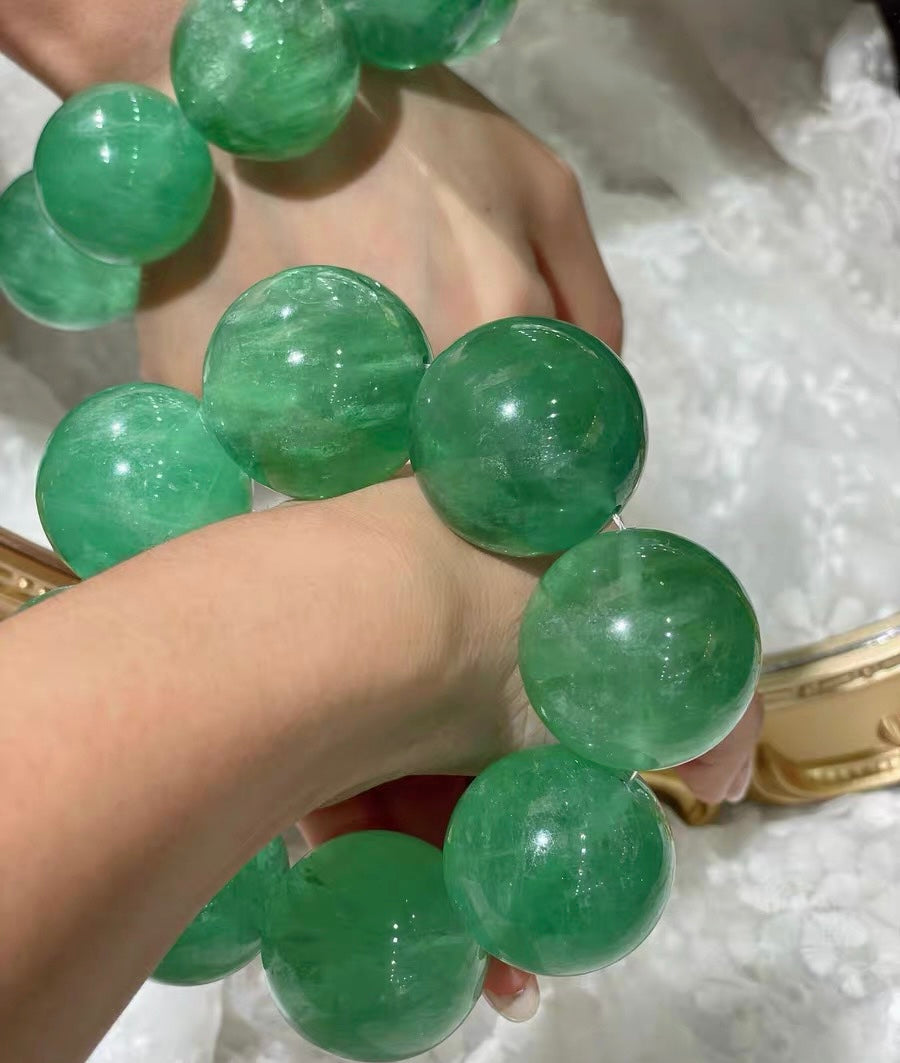 Natural Green fluorite beads bracelet 30mm
