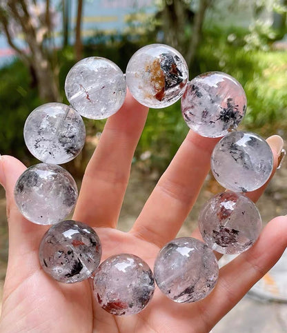 23mm Natural Herkimer diamond Quartz Crystal beaded bracelet