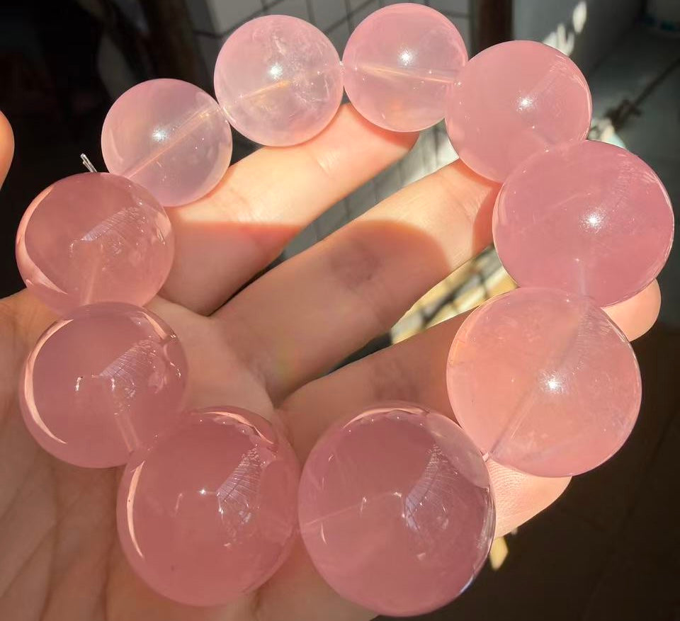 Natural Starlight pink Rose quartz Crystal beads bracelet 22mm