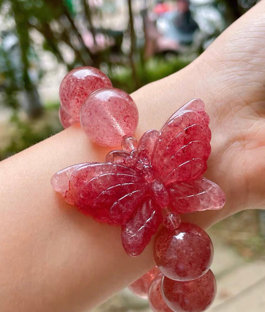Natural Red strawberry Quartz Crystal Handmade beads bracelet 18mm