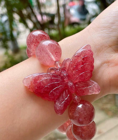 Natural Red strawberry Quartz Crystal Handmade beads bracelet 18mm