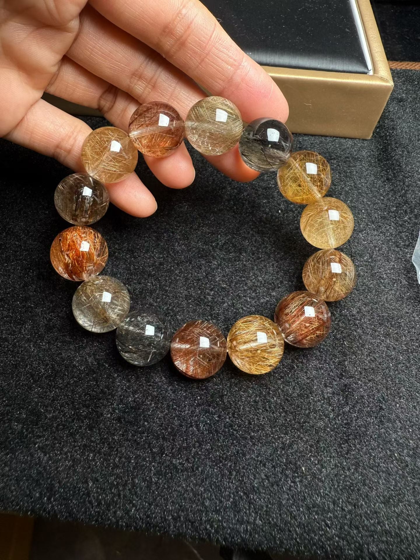 Multicolor Rutilated Quartz Crystal beaded bracelet 16mm