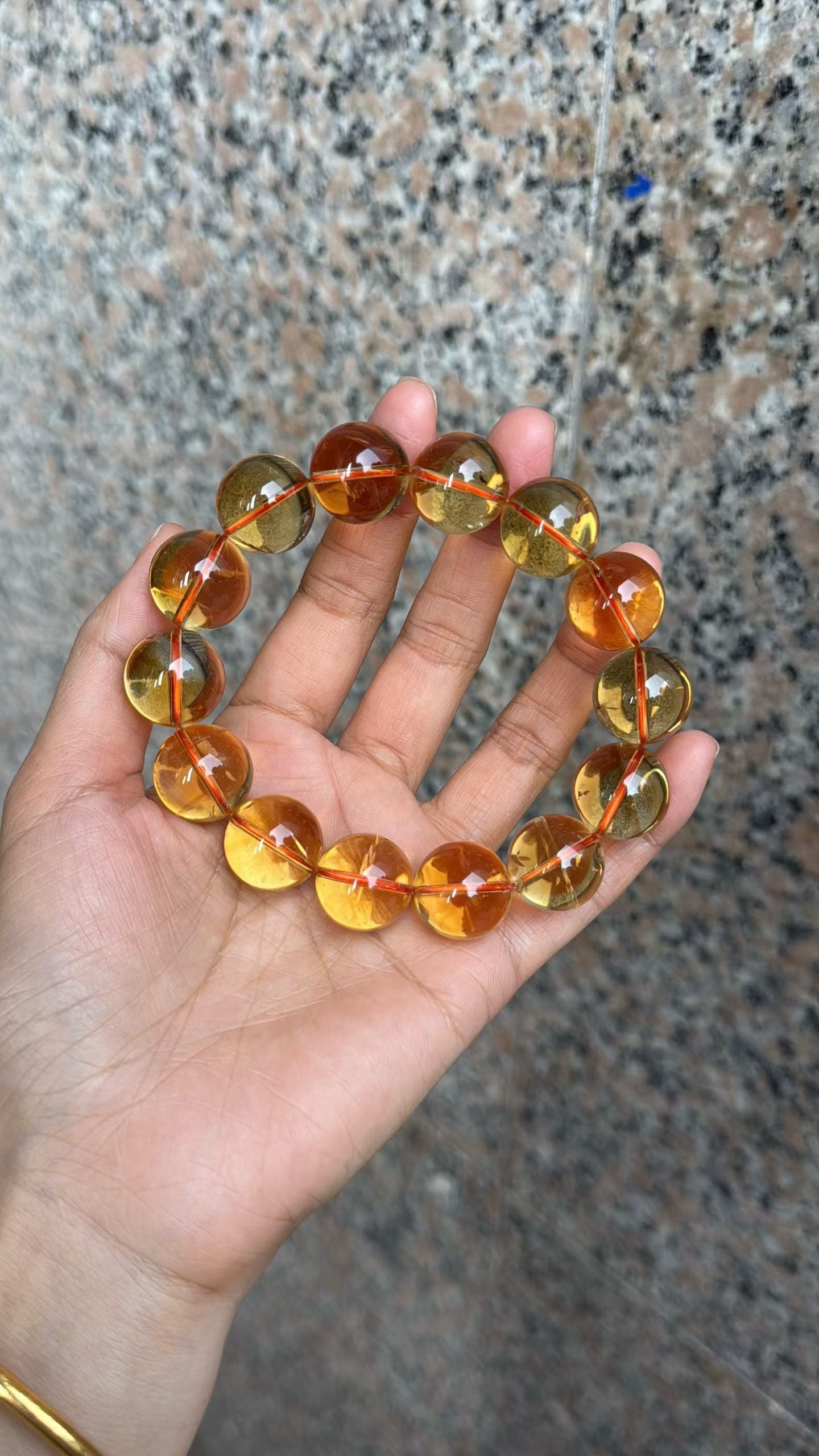 Natural Genuine yellow Citrine Quartz Crystal beads bracelet 17mm
