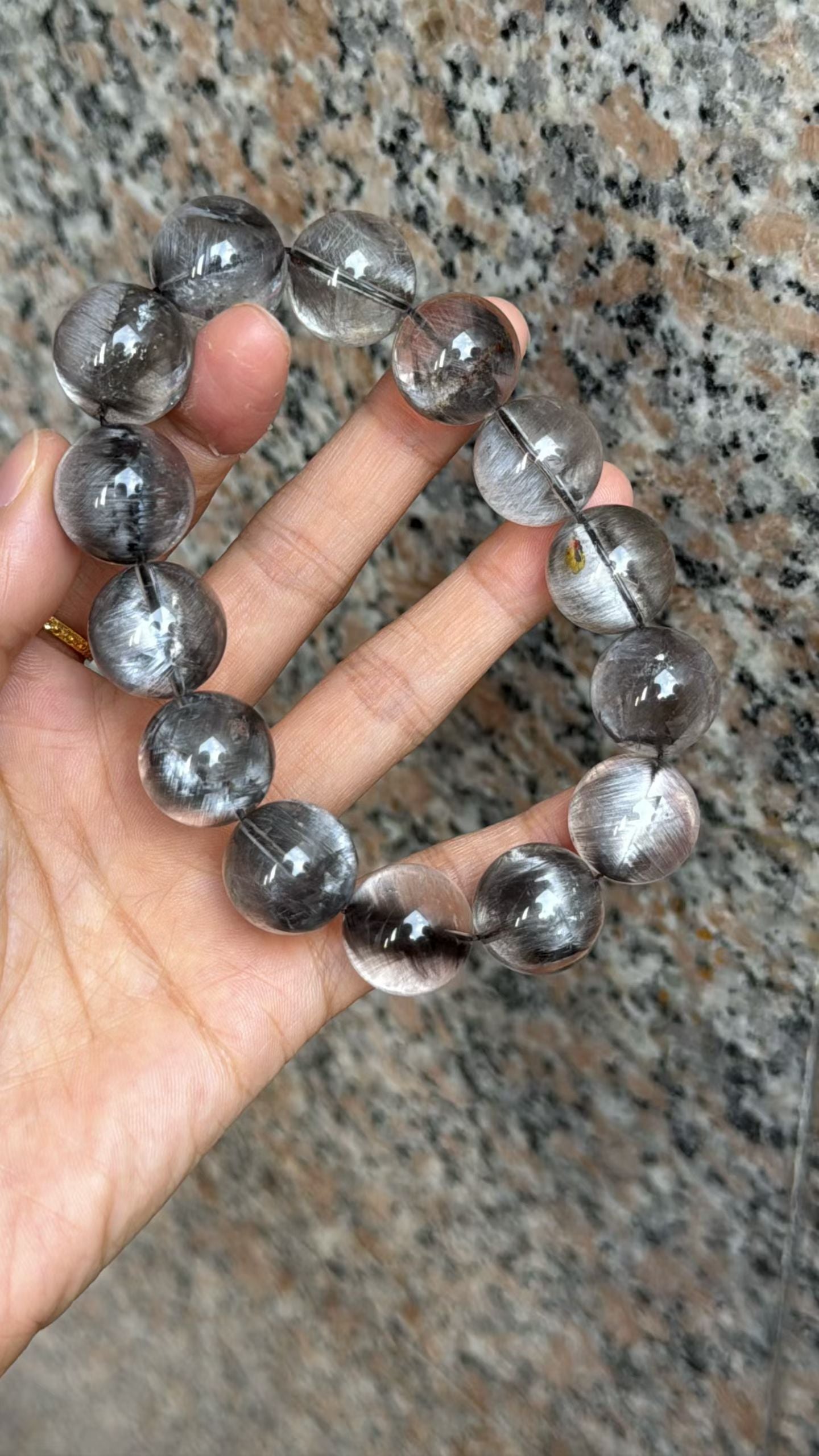 17mm High Quality Rare Natural Genuine Black Brookite Platinum Silver Rutilated Quartz Bracelet healing energy bracelet