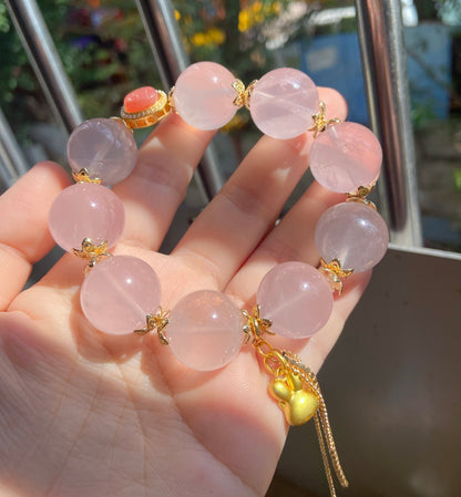Natural pink Rose quartz Crystal beads bracelet  18mm