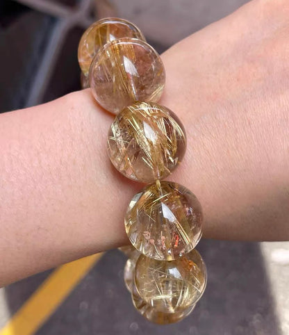 Natural Genuine Golden Rutile Quartz Crystal beads bracelet