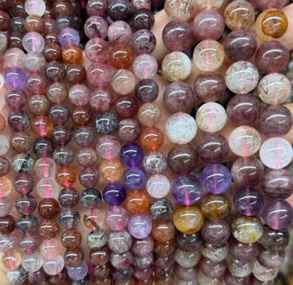 Natural purple Red super seven Rutilated Quartz Crystal round loose beads