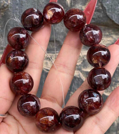 17mm Natural Red Hematoid Lepidocrocite Quartz Crystal beaded bracelet