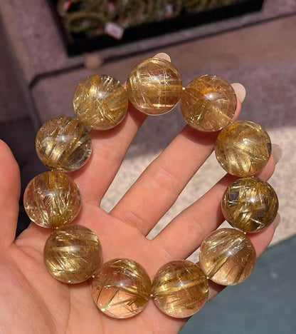 Natural Genuine Golden Rutile Quartz Crystal beads bracelet
