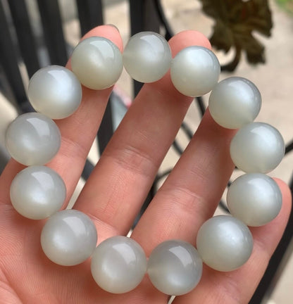 15MM Natural Silver White moonstone beaded bracelet
