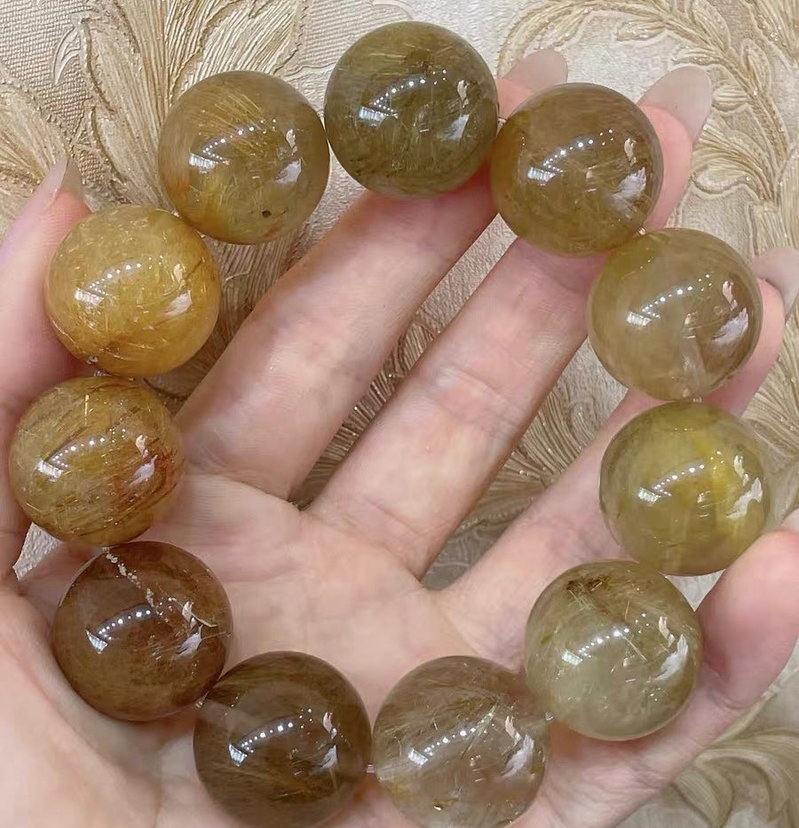 Natural Rutile Quartz Crystal beads bracelet 20mm