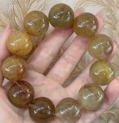 Natural Rutile Quartz Crystal beads bracelet 20mm