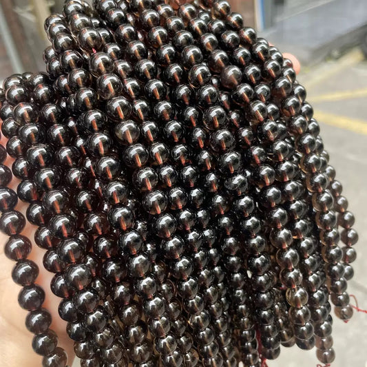 Natural Smoky Quartz Crystal smooth round loose beads