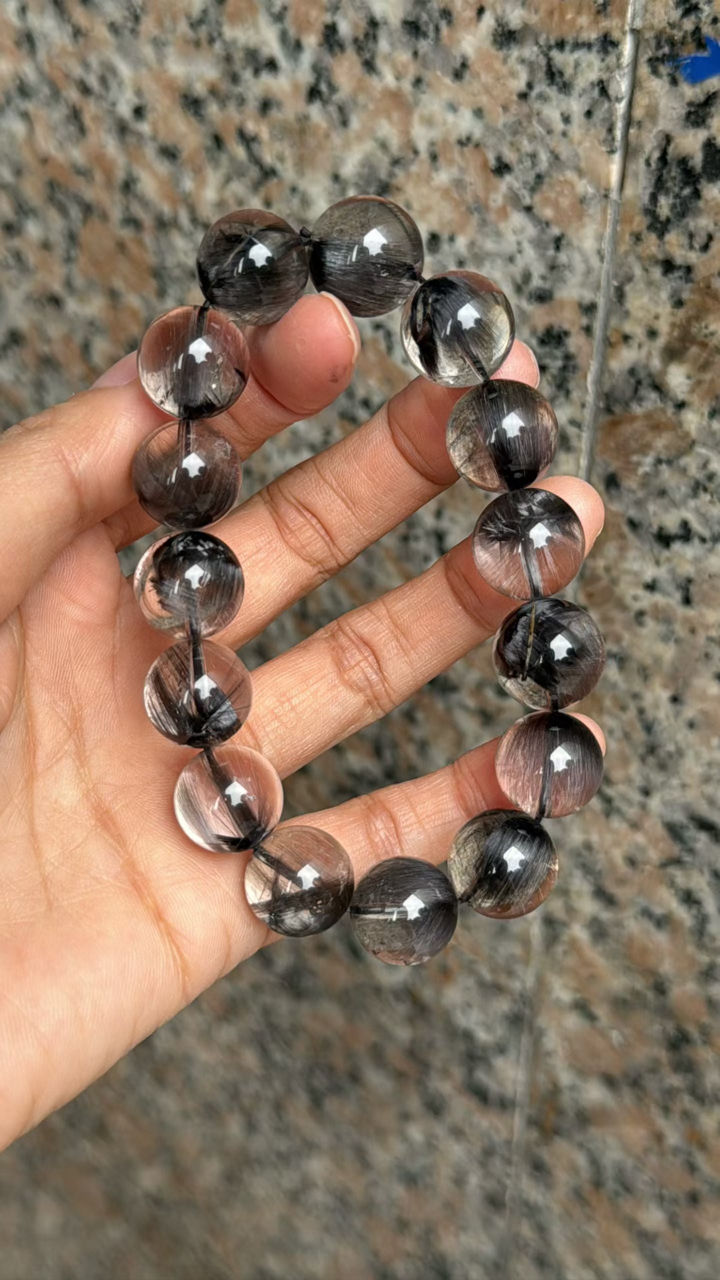 14mm High Quality Rare Natural Genuine Black Brookite Platinum Silver Rutilated Quartz Bracelet healing energy bracelet