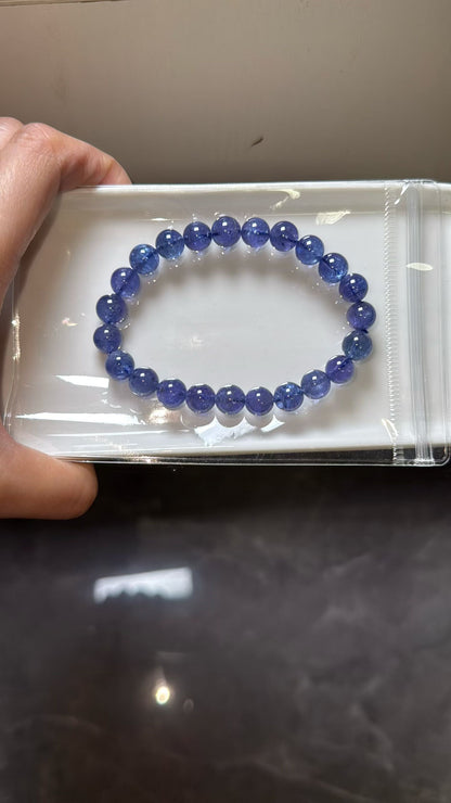 8mm Natural blue Tanzanite round beads bracelet