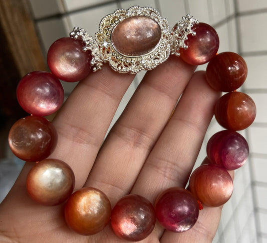 Rare Orange Lepidolite handmade bracelet 14mm