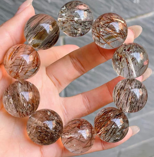 Natural Black Golden super seven Rutile Quartz Crystal beaded bracelet,21.5mm