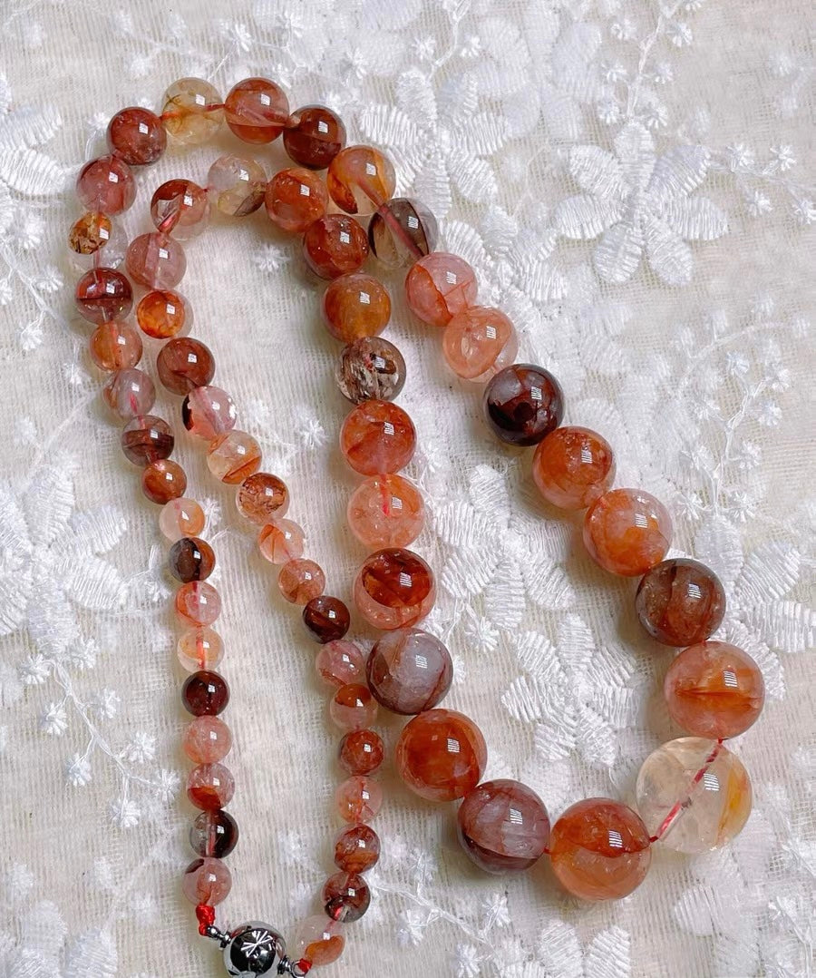 Natural Red Hematoid Lepidocrocite Quartz Crystal beaded necklace