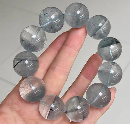 Natural blue phantom Rutilated Quartz Crystal beads bracelet 20mm