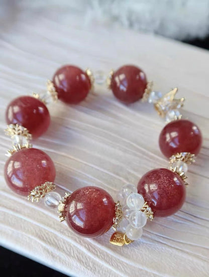 18mm Natural Red strawberry Quartz Crystal beads bracelet