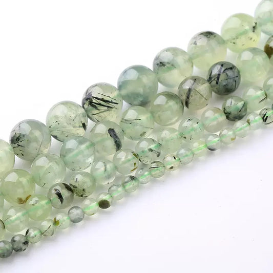 Natural Green tourmaline Prehnite Rutilated Quartz loose round beads