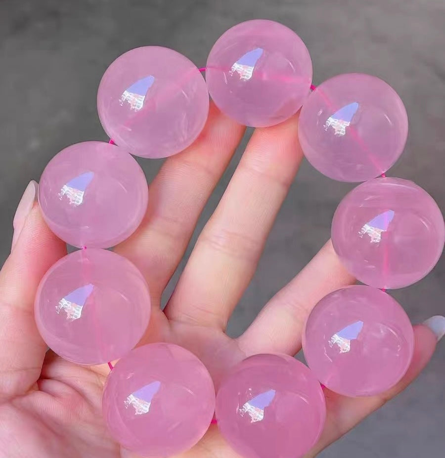 28mm Round Pink Rose quartz Crystal beaded bracelet