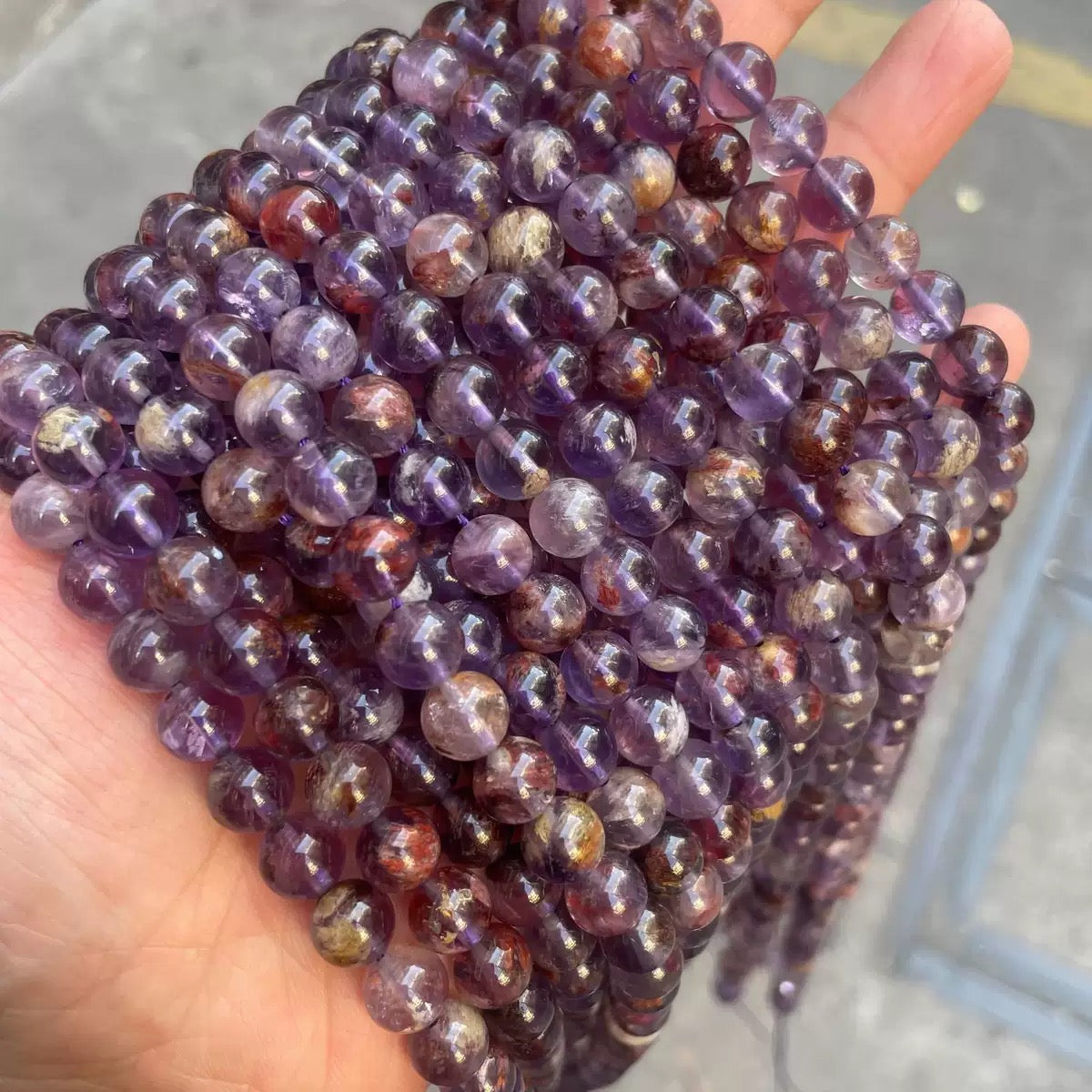 Natural purple phantom Titanium Quartz Crystal round loose beads