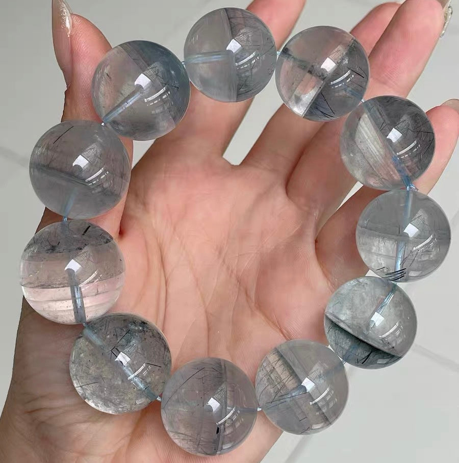 Natural blue phantom Rutilated Quartz Crystal beads bracelet 20mm
