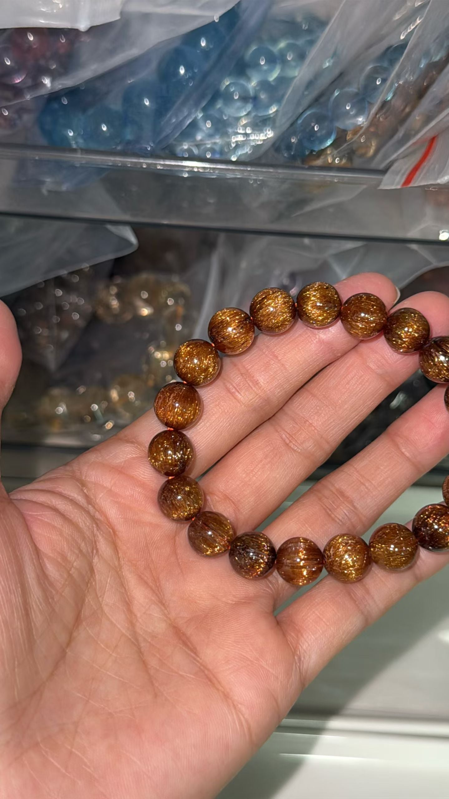 10mm Natural Red copper Rutilated Quartz Crystal beads bracelet