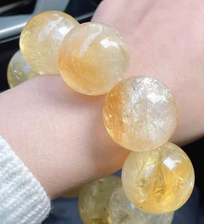 Natural Yellow Asai Citrine Quartz Crystal round beads bracelet 26.5mm