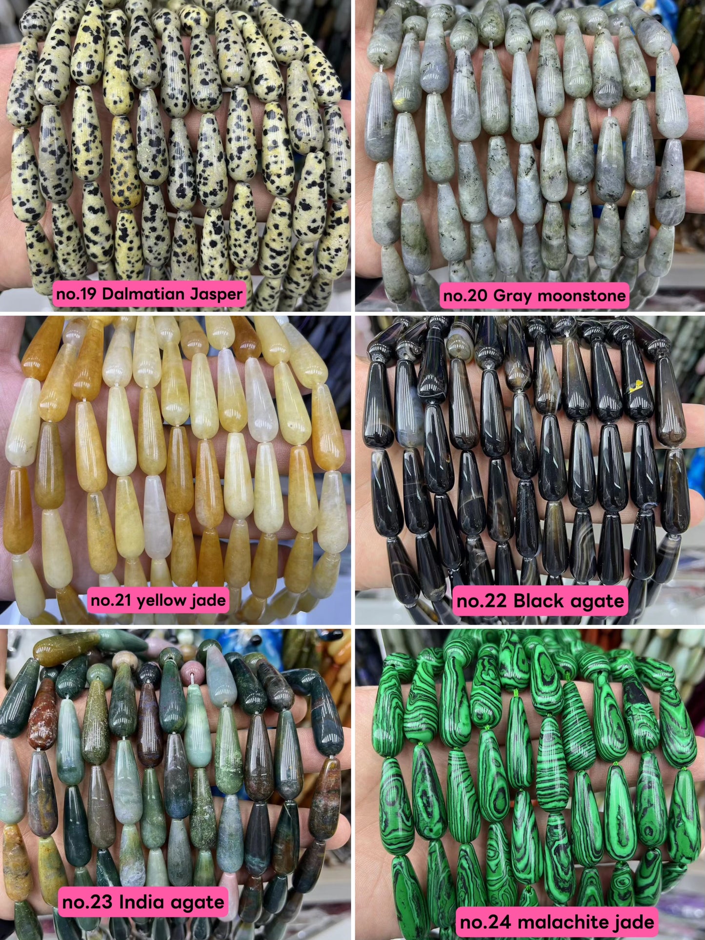 Natural Unakite Jasper , Aquamarine,Yellow Jade,White Howlite, Amazonite,Tigereyes,India Agate Smooth Teardrop Beads 10mm*30mm