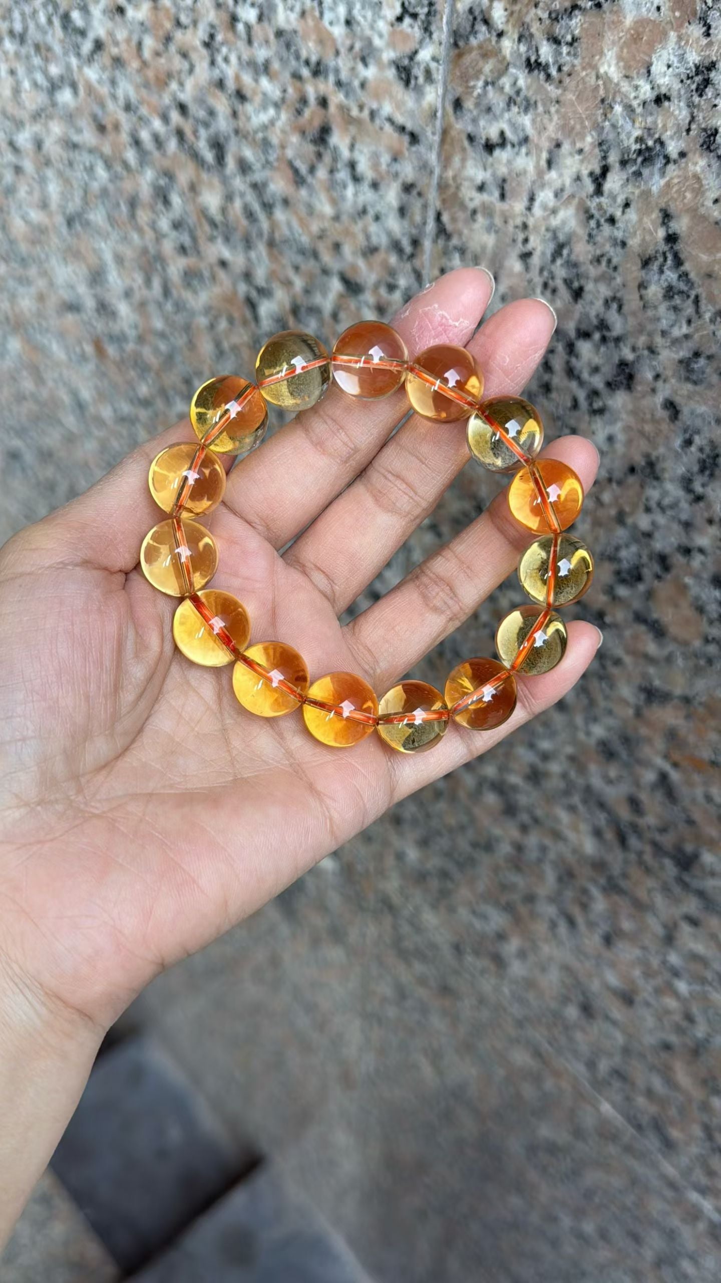Natural yellow Citrine Quartz Crystal beaded bracelet 14.5mm