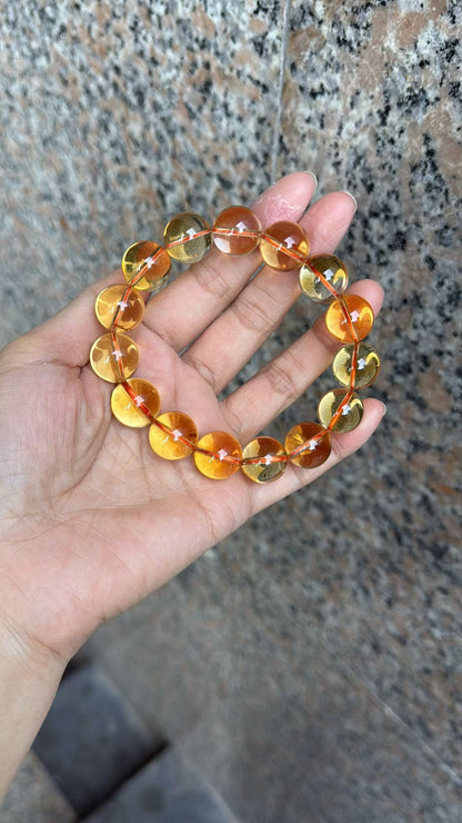 Natural yellow Citrine Quartz Crystal beaded bracelet 14.5mm
